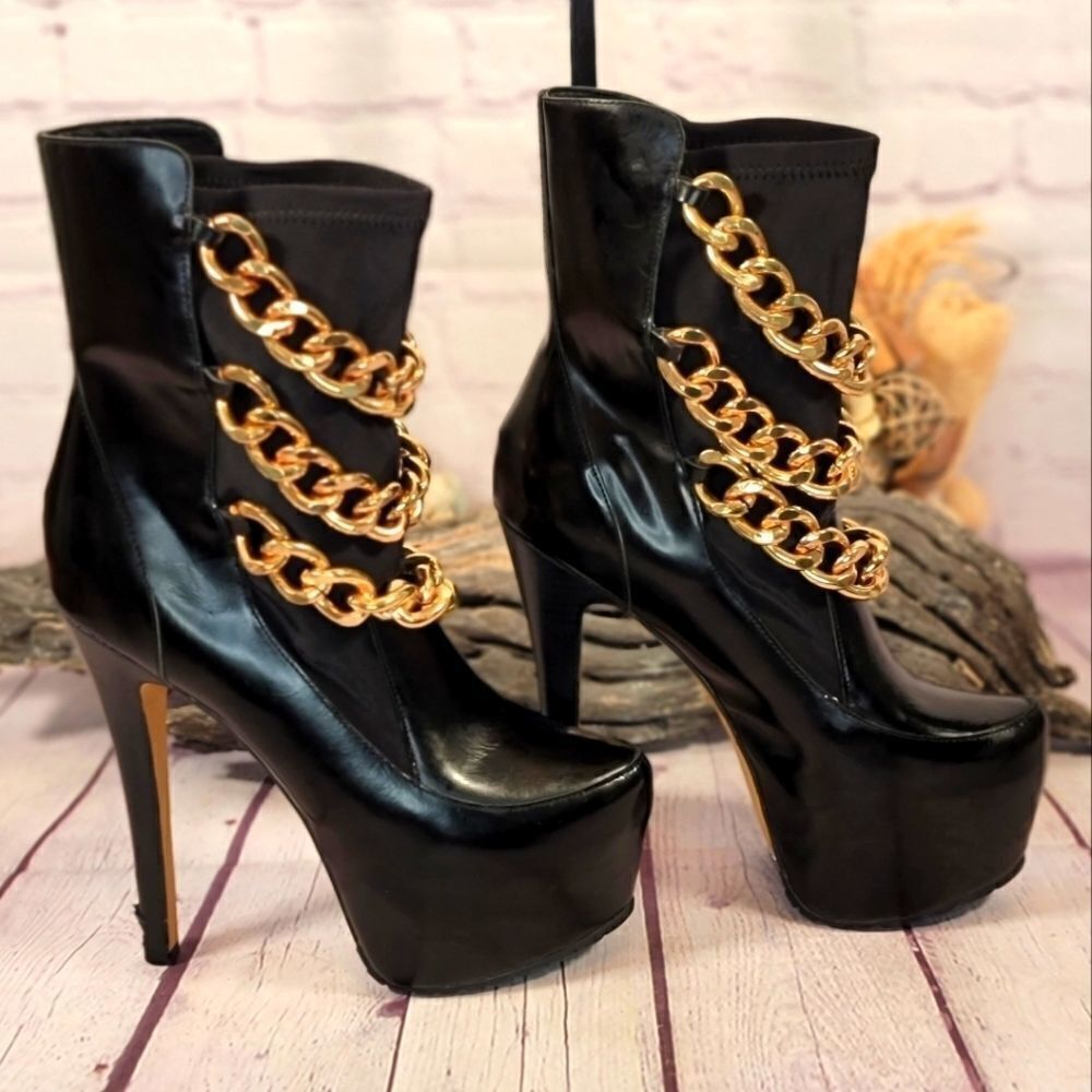 Z Gold Black ZiGi Girl Chained Platform Stiletto Sock Boots